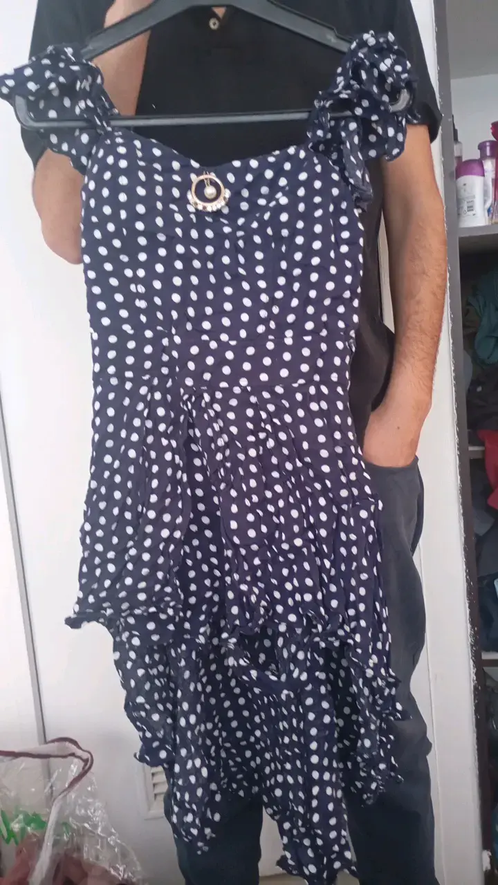 Vestido azul de lunares con volantes - 3