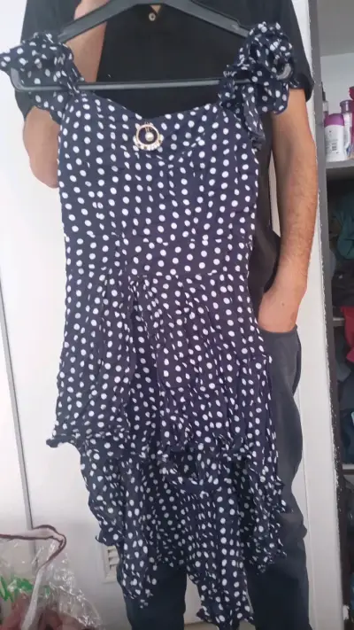 Vestido azul de lunares con volantes - miniatura 3