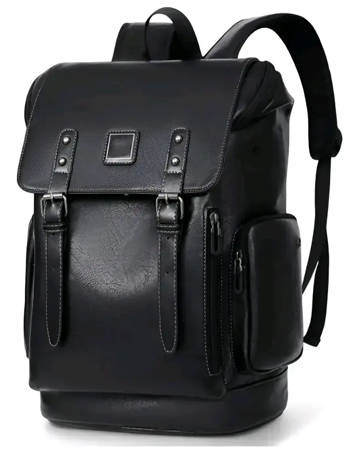 Mochila de cuero sintético negra UNISEX - 1