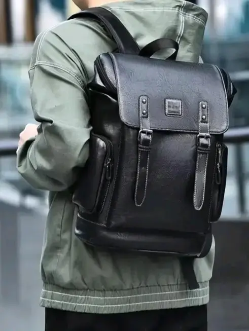 Mochila de cuero sintético negra UNISEX - 2
