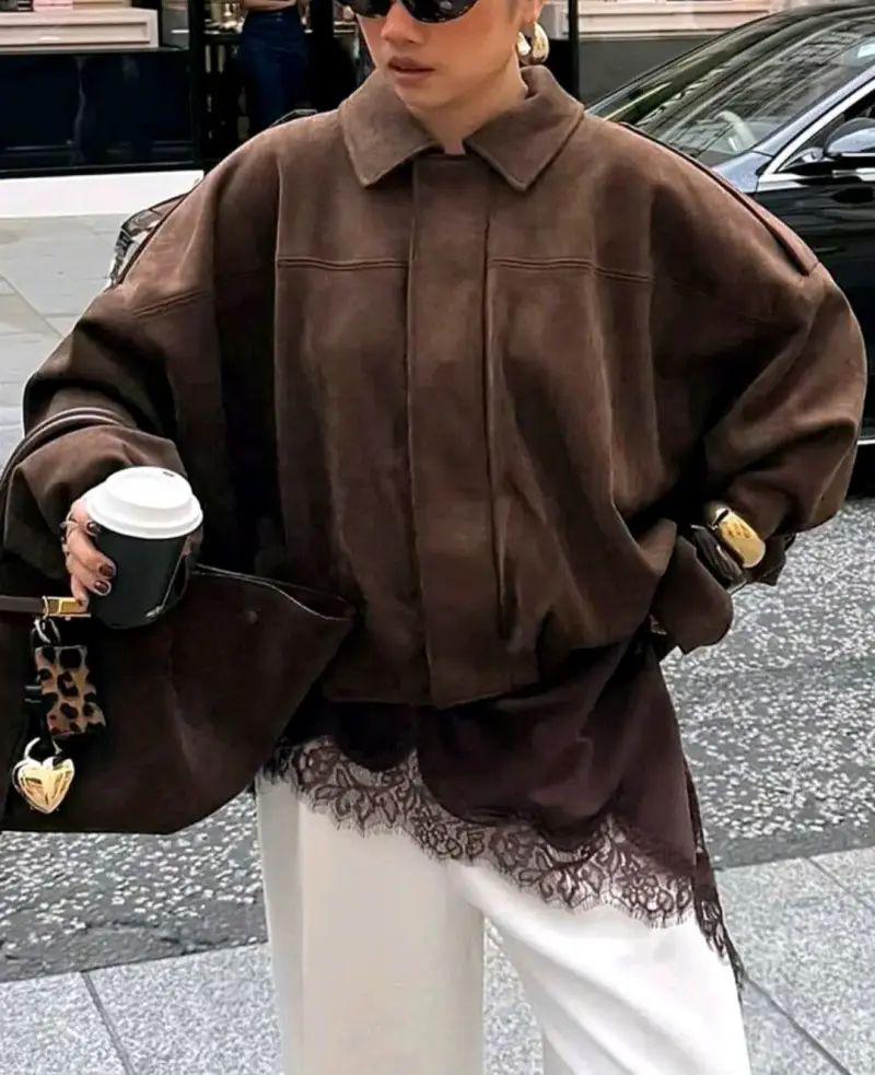 Chaqueta Oversize Marrón de Moda - 3