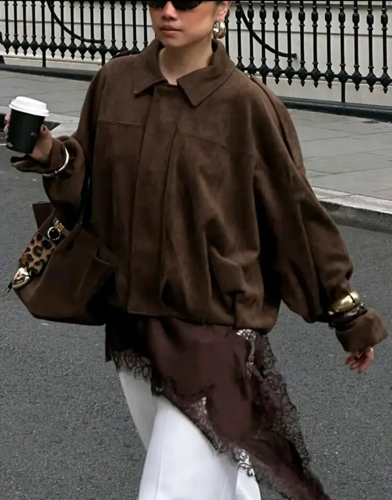 Chaqueta Oversize Marrón de Moda - 4