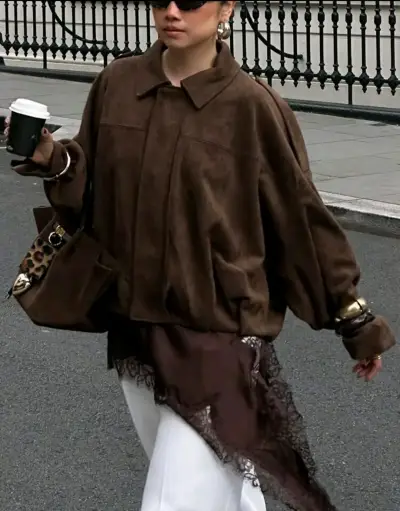Chaqueta Oversize Marrón de Moda - miniatura 4