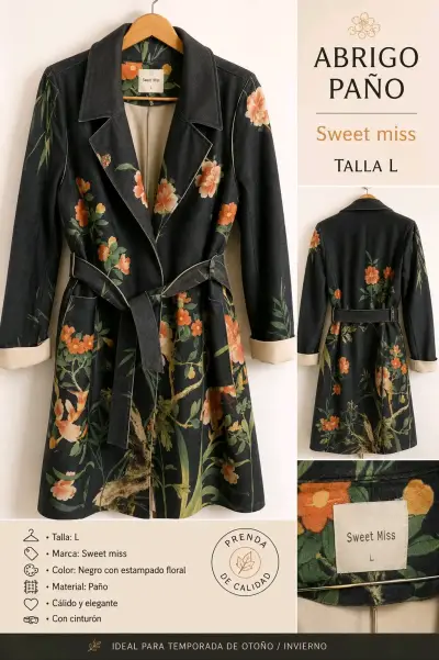 Abrigo de paño floral Sweet Miss talla L - miniatura 1