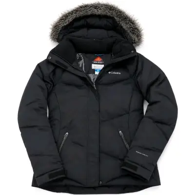 Chaqueta Columbia negra con capucha de piel sintética - miniatura 1
