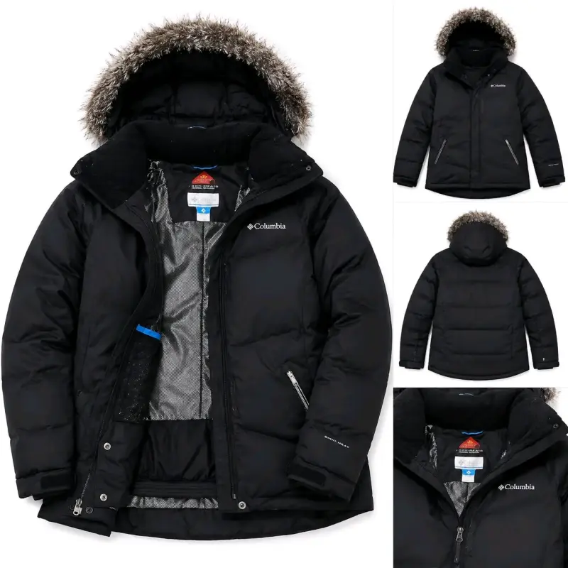 Chaqueta Columbia negra con capucha de piel sintética - 2