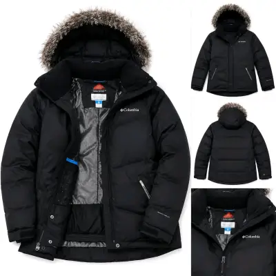 Chaqueta Columbia negra con capucha de piel sintética - miniatura 2