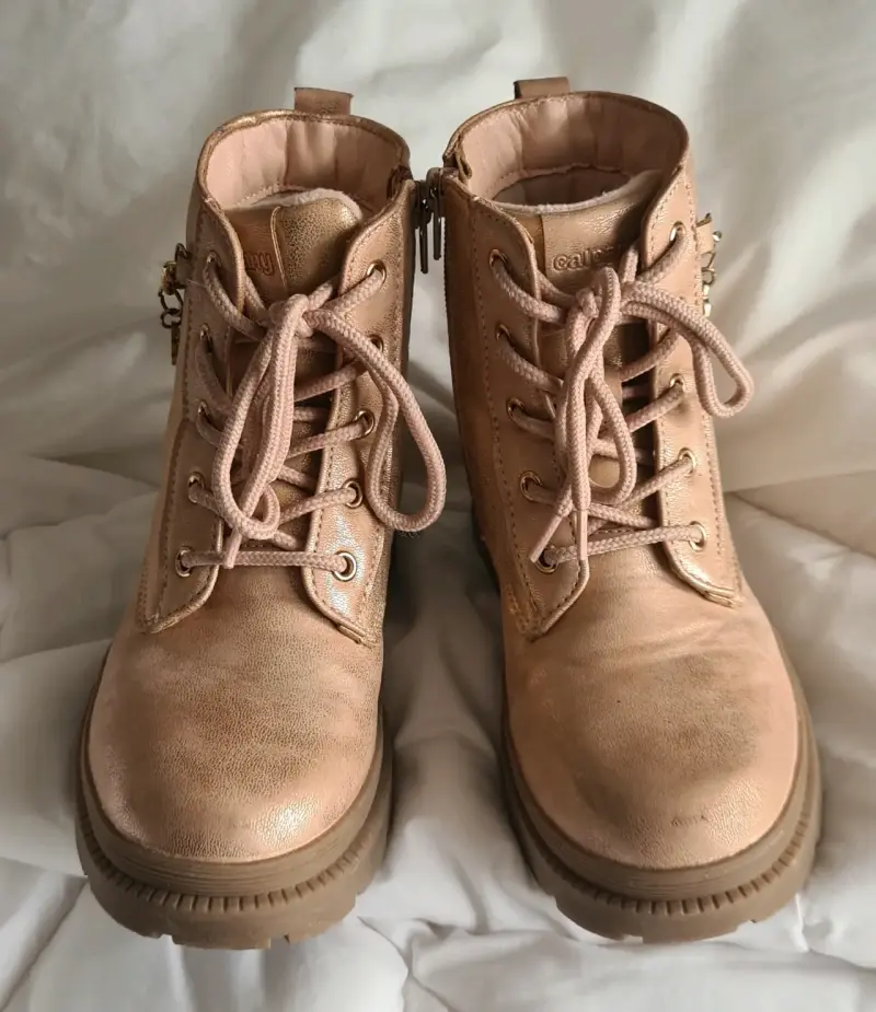 Botines de niña rosa dorado. Talla 31. - 3