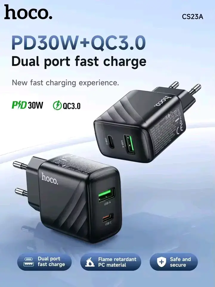 Cargador Hoco 30W Dual USB-A y USB-C - 3