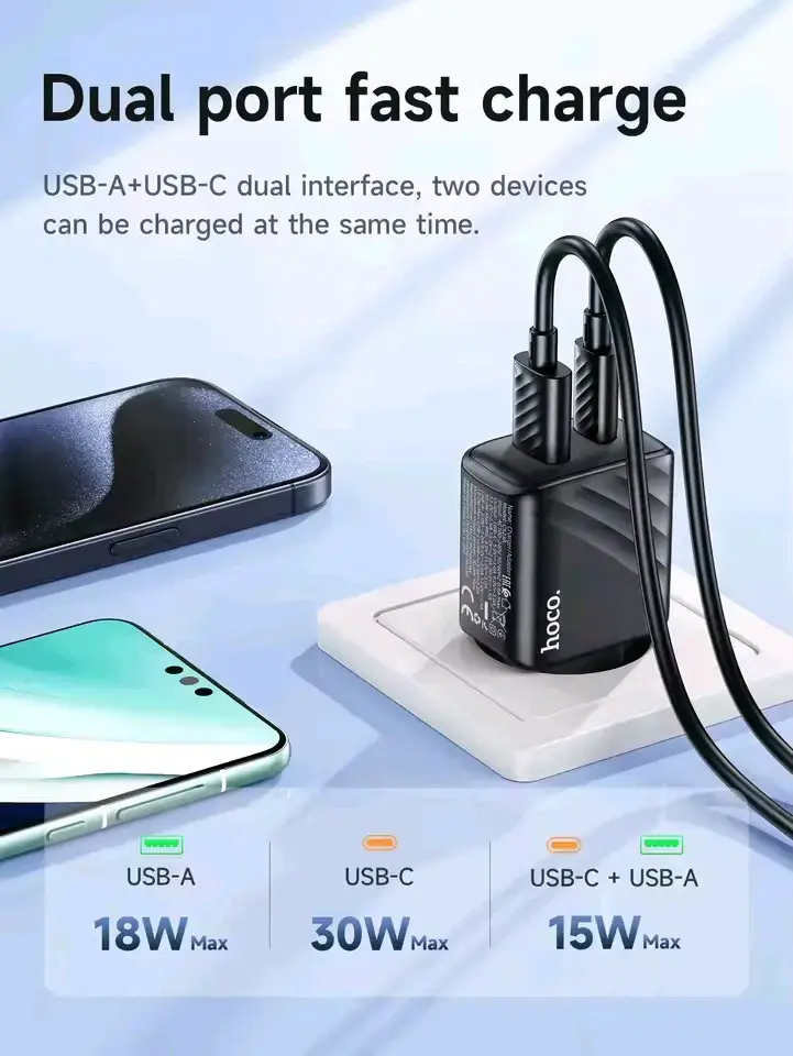 Cargador Hoco 30W Dual USB-A y USB-C - 4