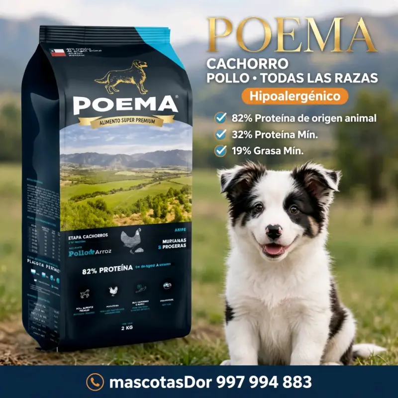 Alimento Super Premium Cachorros Poema Pollo 12kg - 1