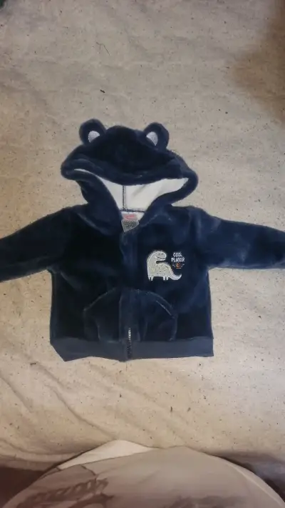 Chaqueta de bebé polar azul con capucha - miniatura 1