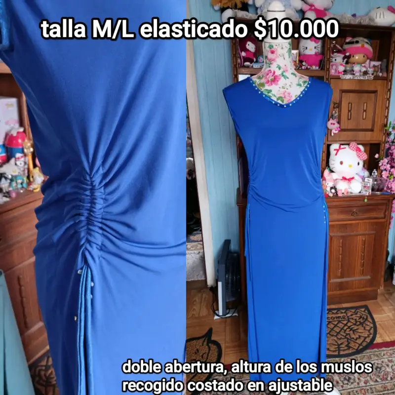 Vestido azul elástico con doble abertura