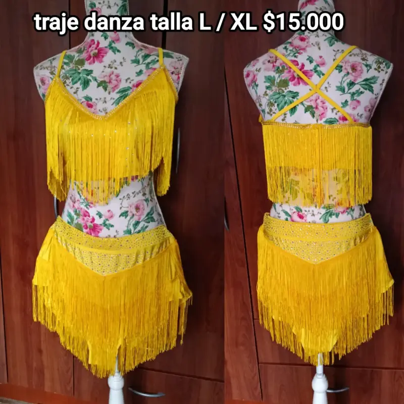 Traje de danza amarillo con flecos talla L/XL