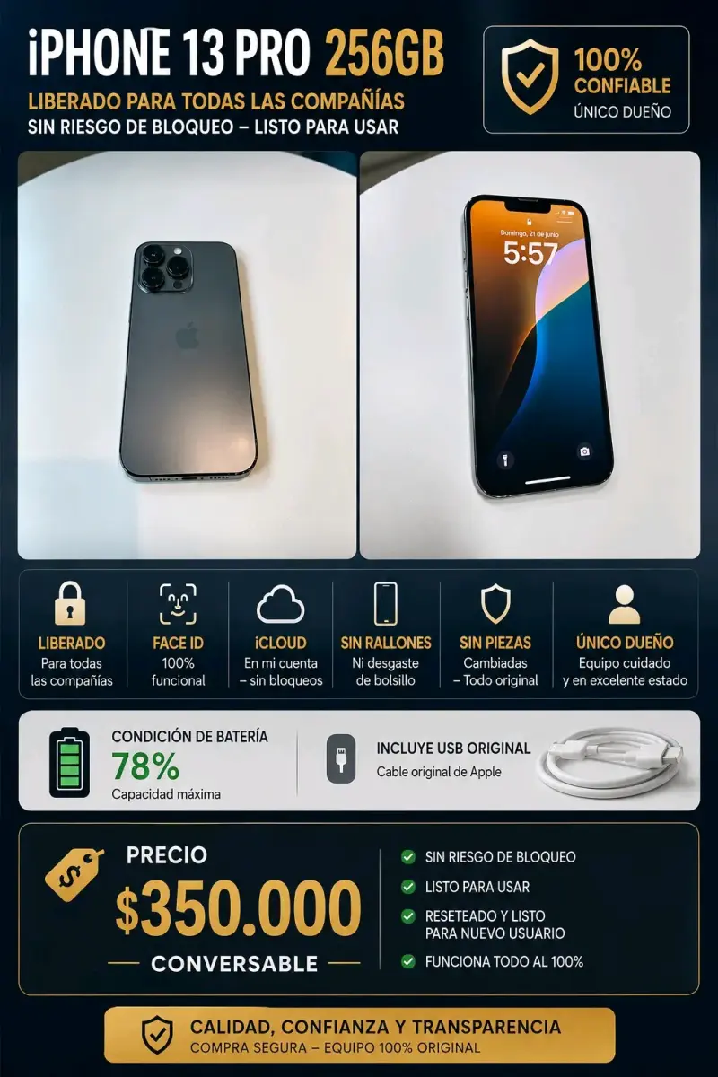 iPhone 13 Pro 256GB liberado en excelente estado - 1