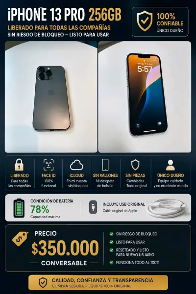 iPhone 13 Pro 256GB liberado en excelente estado - miniatura 1