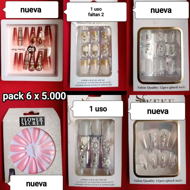Pack de uñas postizas decoradas nuevas y usadas