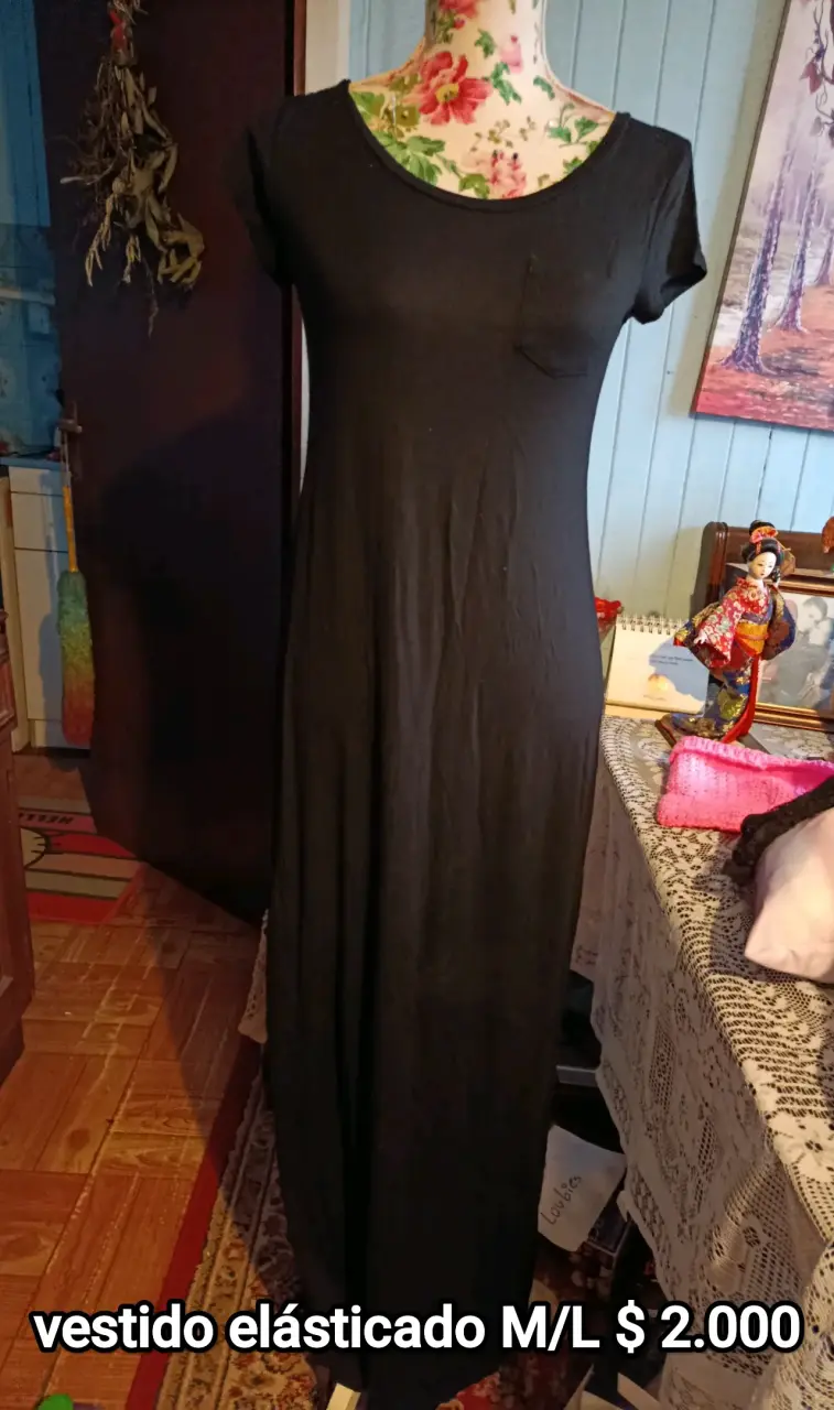 Vestido largo elástico negro talla M/L