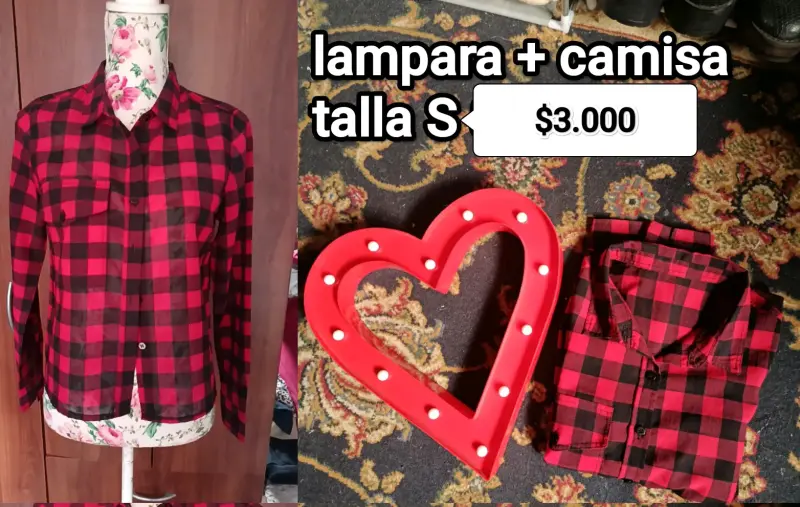 Camisa de cuadros roja y negra talla S