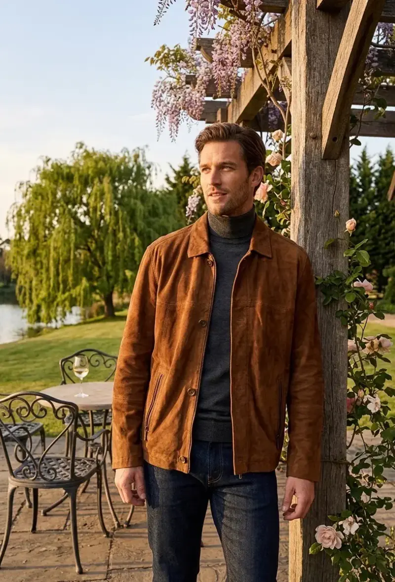 Chaqueta de gamuza marrón para hombre - 1