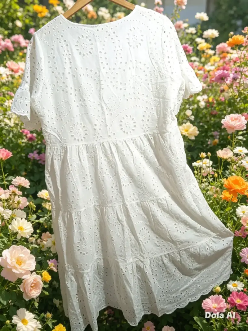 Vestido blanco de encaje para mujer - 1