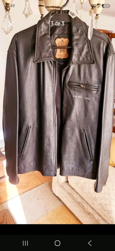 Chaqueta de cuero negra Diesel para hombre - miniatura 1