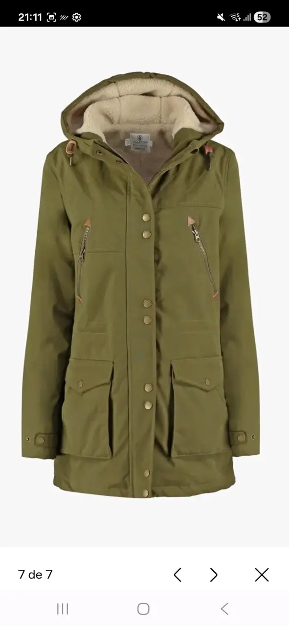 Parka verde con capucha Volcom para mujer - 2