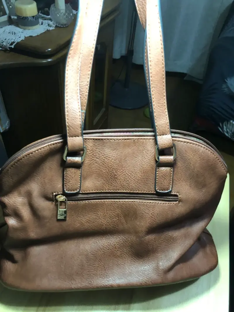 Bolso de cuero marrón con detalles azul Sei - 2