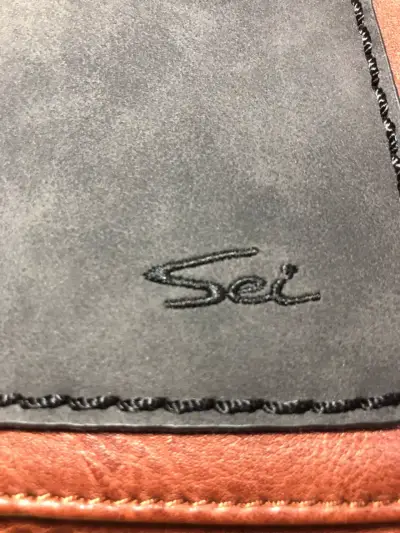 Bolso de cuero marrón con detalles azul Sei - miniatura 3