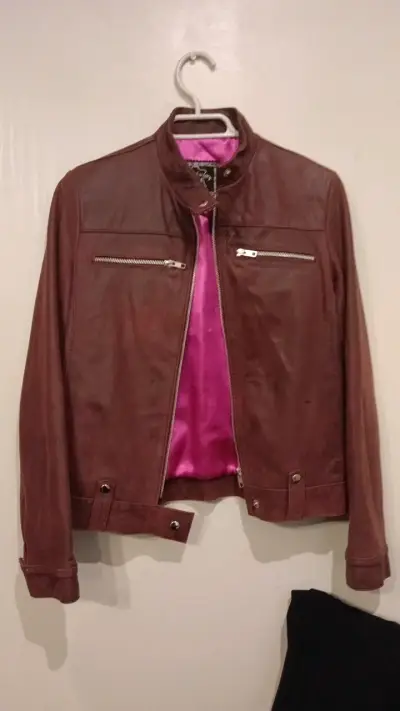 Chaqueta de cuero marrón M&M para mujer - miniatura 1
