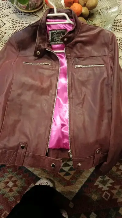 Chaqueta de cuero marrón M&M para mujer - miniatura 4
