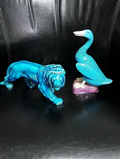 Figuras  de León foo y Pato en Cerámica turquesa - miniatura 1