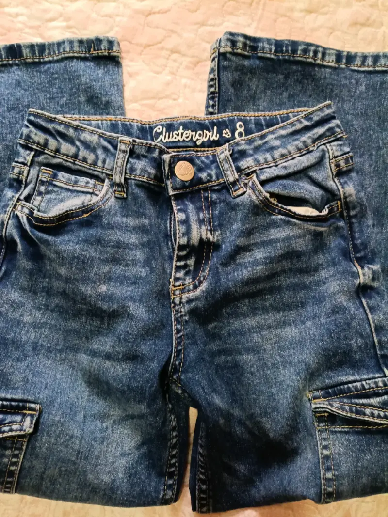Jeans cargo de mezclilla para niña talla 8 - 2