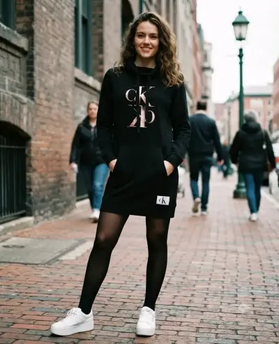 Vestido sudadera negro Calvin Klein con logo - miniatura 1