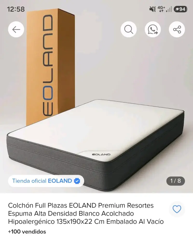 Colchón Full Plazas EOLAND Premium Blanco