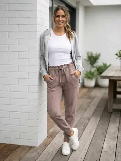 Pantalones deportivos DKNY color rosa para mujer - miniatura 1