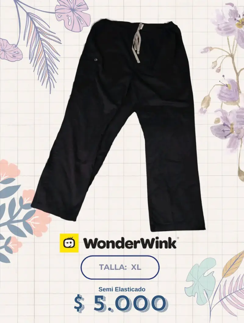 Pantalon clínico WonderWink Negro Talla XL