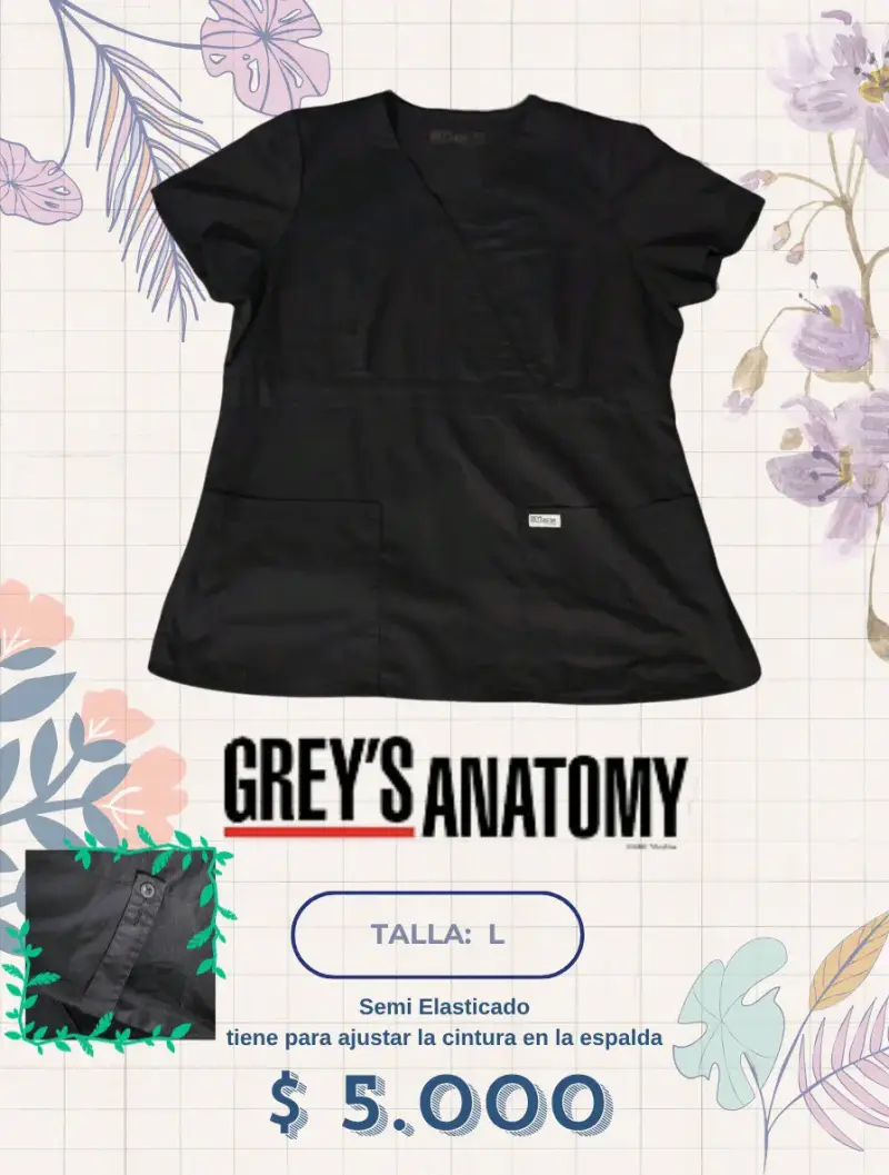 Blusa Médica Negra Grey's Anatomy Talla L