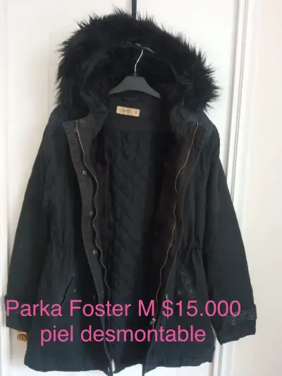 Parka negra Foster con capucha de piel desmontable - miniatura 1