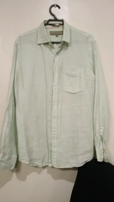 Camisa de lino verde claro RKF para hombre - miniatura 1