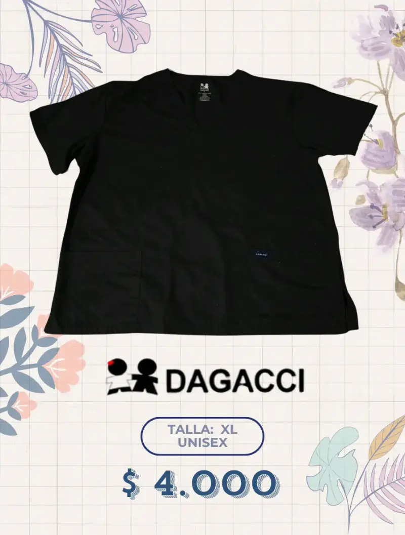Polera médica unisex Dagacci negra talla XL