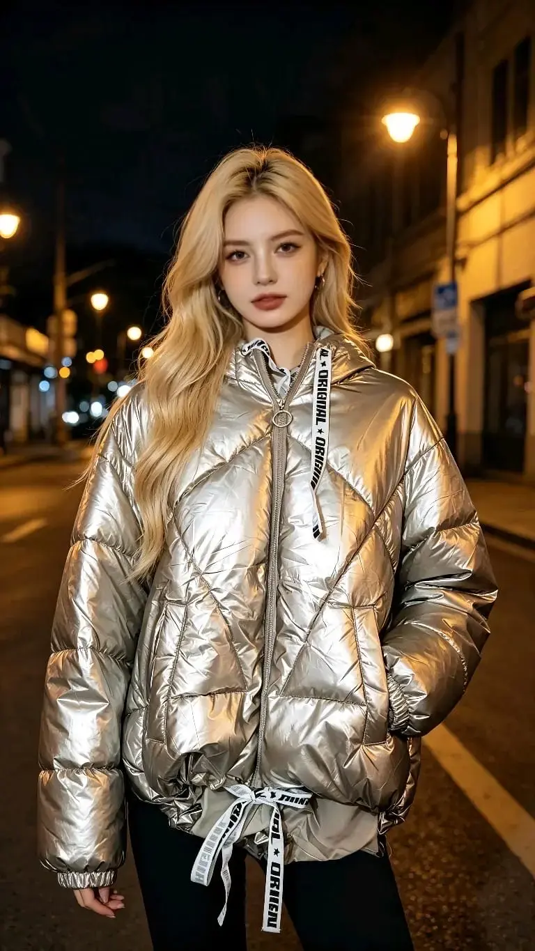 Chaqueta Plateada Acolchada para Mujer