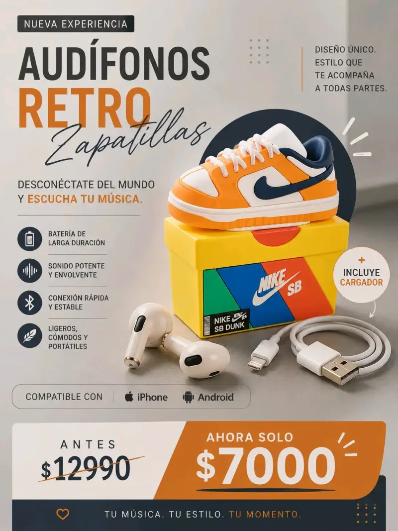 Audífonos Retro Zapatillas con Cargador