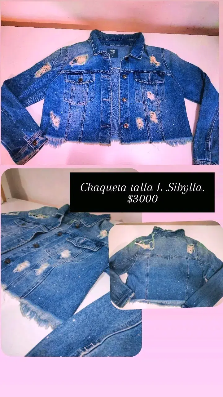 Chaqueta de mezclilla desgastada talla L