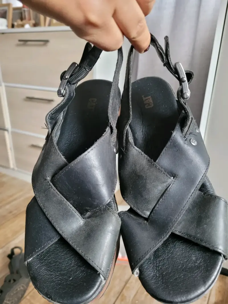 Sandalias de cuero negro con plataforma CAT - 2