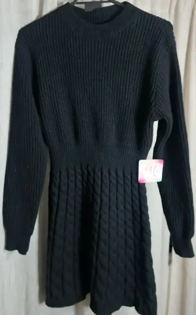 Vestido de punto negro para mujer - miniatura 1