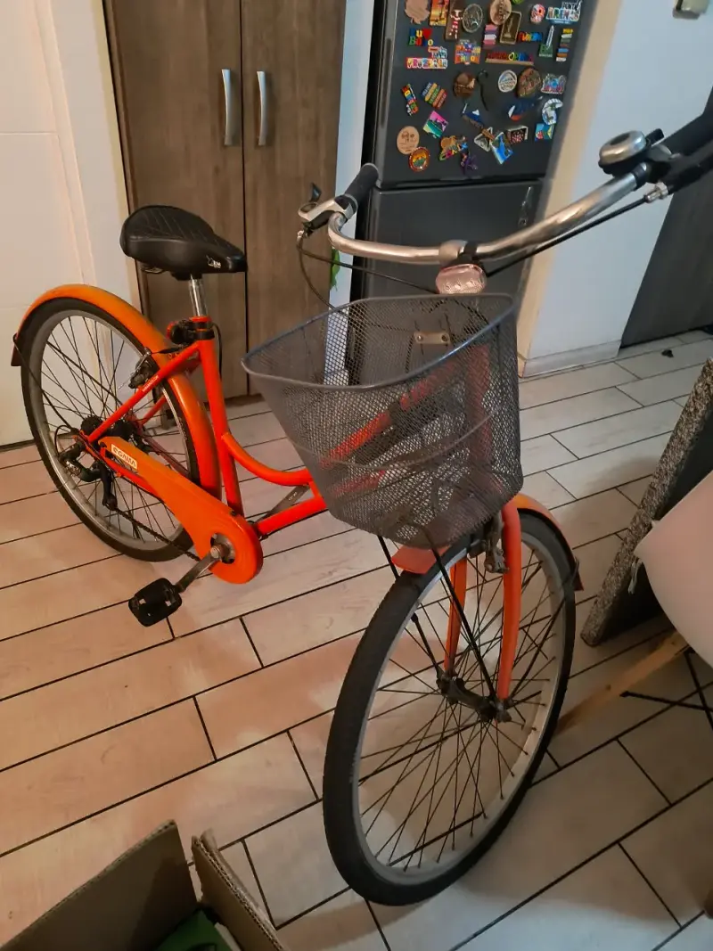 Bicicleta urbana naranja con canasto - 2