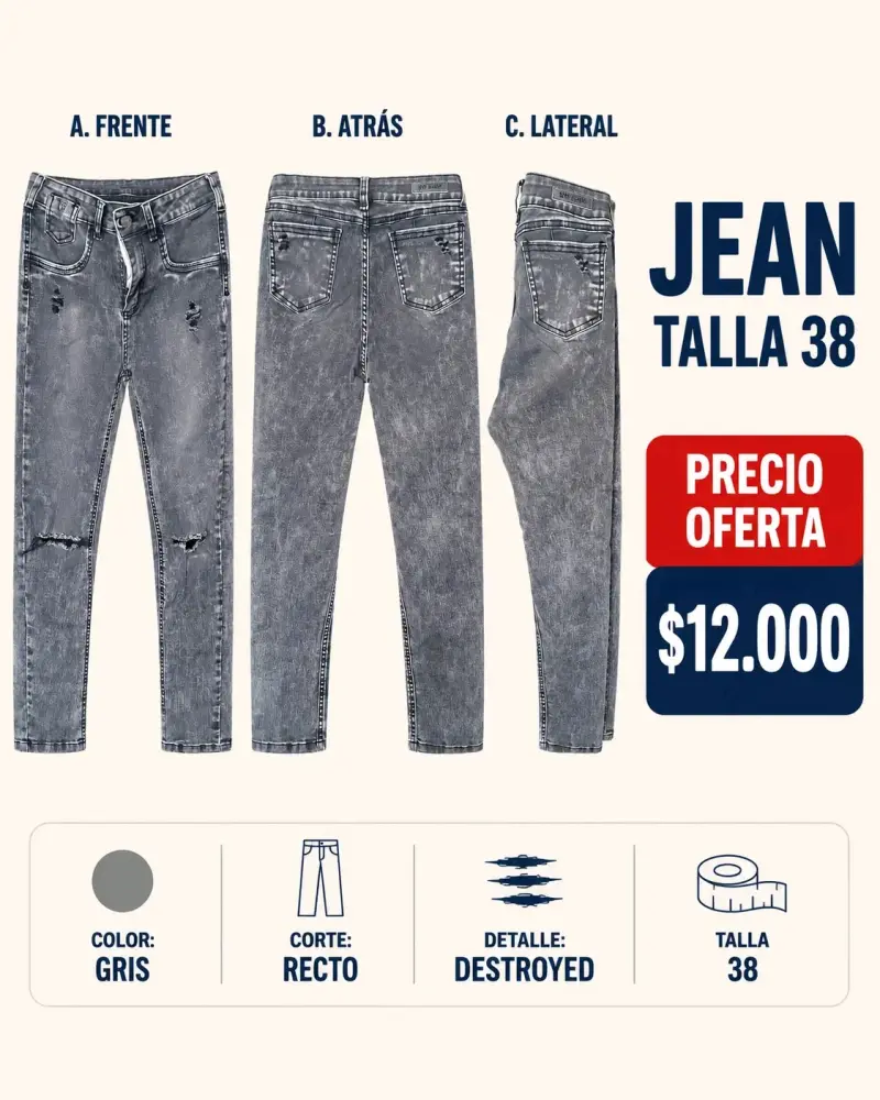 Jean azul claro skinny con cierre en basta talla 40 - 2