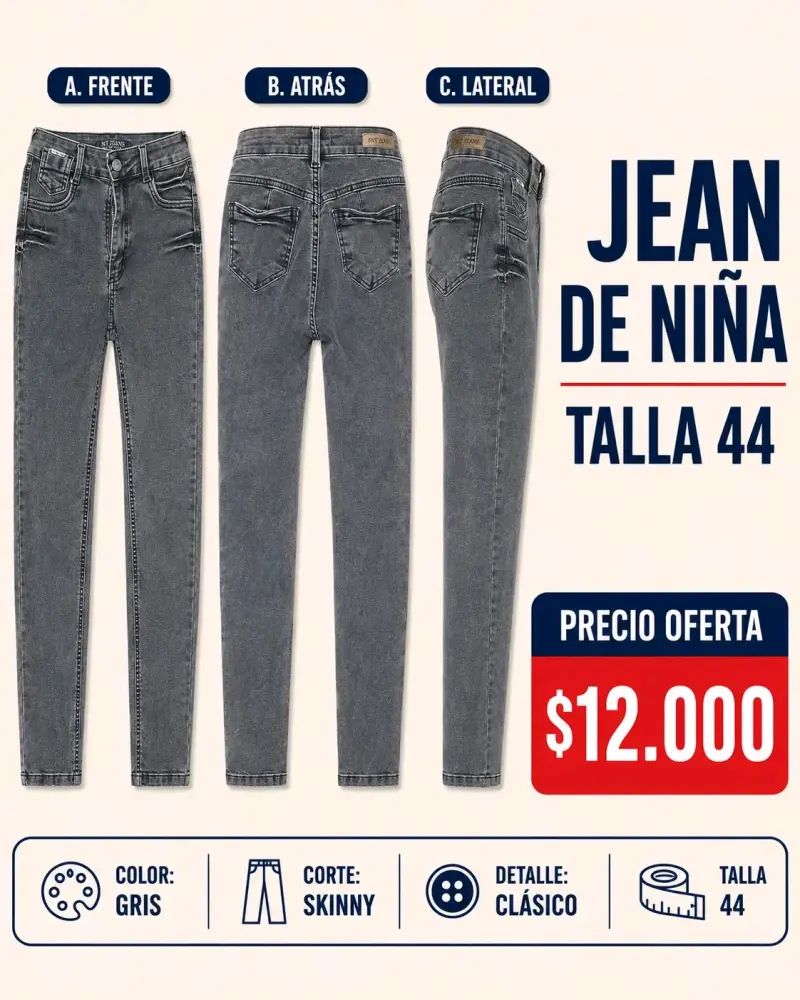 Jean azul claro skinny con cierre en basta talla 40 - 3