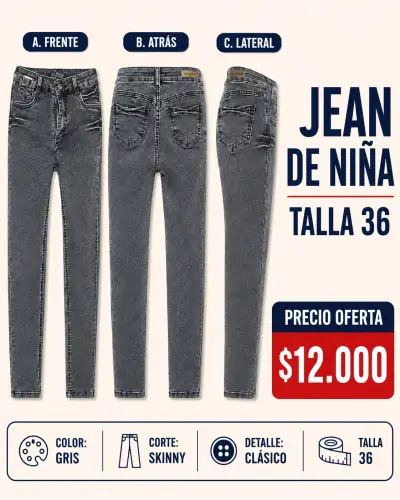 Jean azul claro skinny con cierre en basta talla 40 - miniatura 4